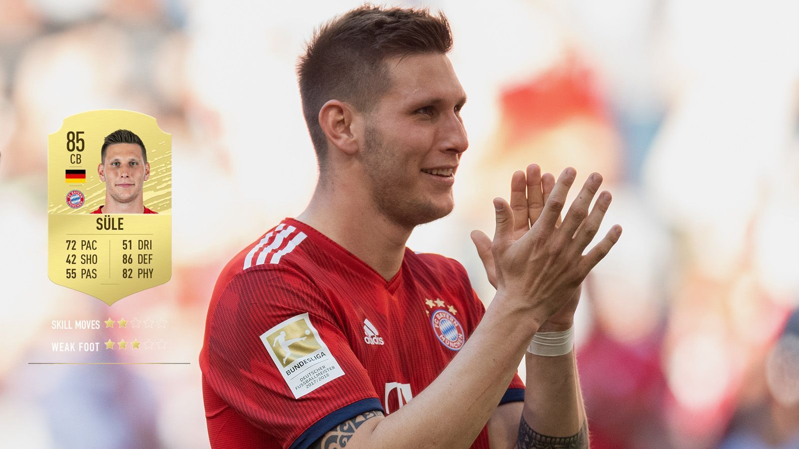 
                <strong>84. Niklas Süle (FC Bayern München)  </strong><br>
                Gesamtstärke: 85Alter: 24Position: Innenverteidigung
              