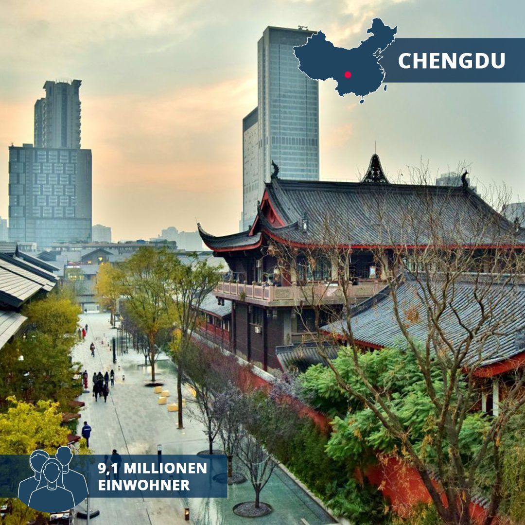 Chengdu, circa 9,48 Millionen Einwohner:innen (2022)
