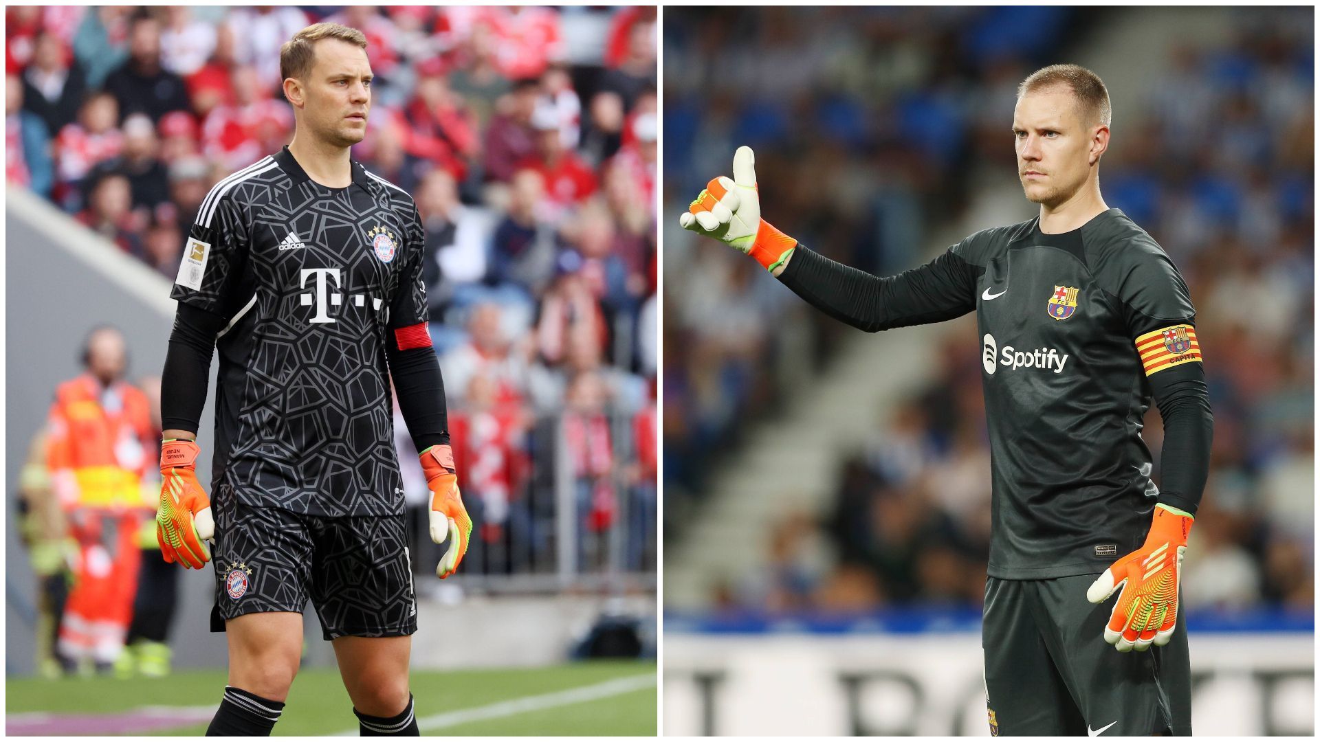 
                <strong>Tor: Manuel Neuer vs. Marc-Andre ter Stegen</strong><br>
                Viel nehmen sich die Ausnahme-Keeper wahrlich nicht. Beide sind bockstark auf der Linie, verfügen über eine gute Strafraumbeherrschung und können im Aufbauspiel als zusätzliche Anspielstation fungieren. Punkt für beide, 1:1.
              