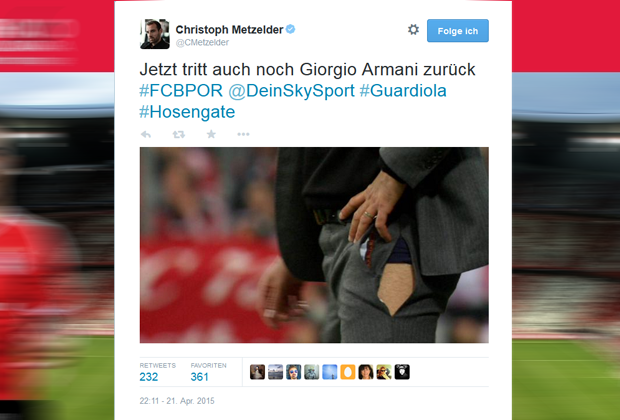 
                <strong>Christoph Metzelder</strong><br>
                Die kaputte Hose: Peps "Jubelfaseriss" war nach dem Spiel eins der großen Themen in den sozialen Netzwerken.
              