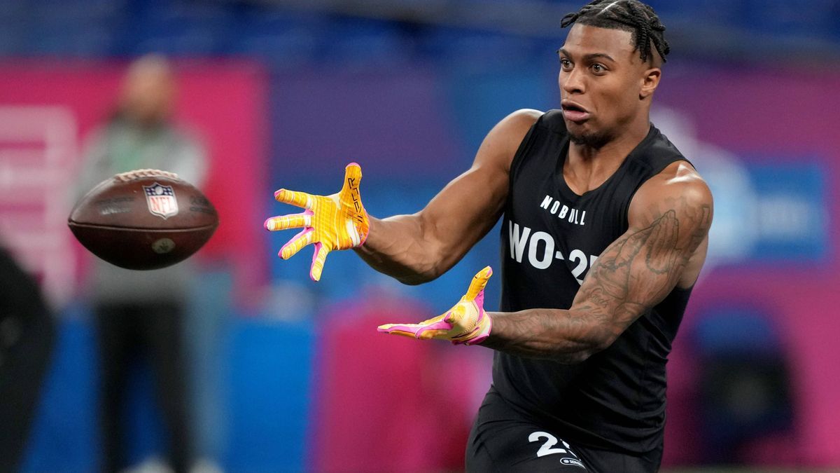 NFL, American Football Herren, USA Combine Mar 2, 2024; Indianapolis, IN, USA; Southern California wide receiver Brenden Rice (WO25) during the 2024 NFL Combine at Lucas Oil Stadium. Indianapolis L...