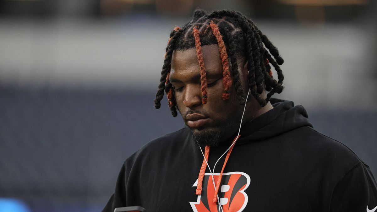 INGLEWOOD, CA - NOVEMBER 17: Cincinnati Bengals defensive tackle McKinnley Jackson (93) during the Cincinnati Bengals vs Los Angeles Chargers game on November 17, 2024, at SoFi Stadium in Inglewood...