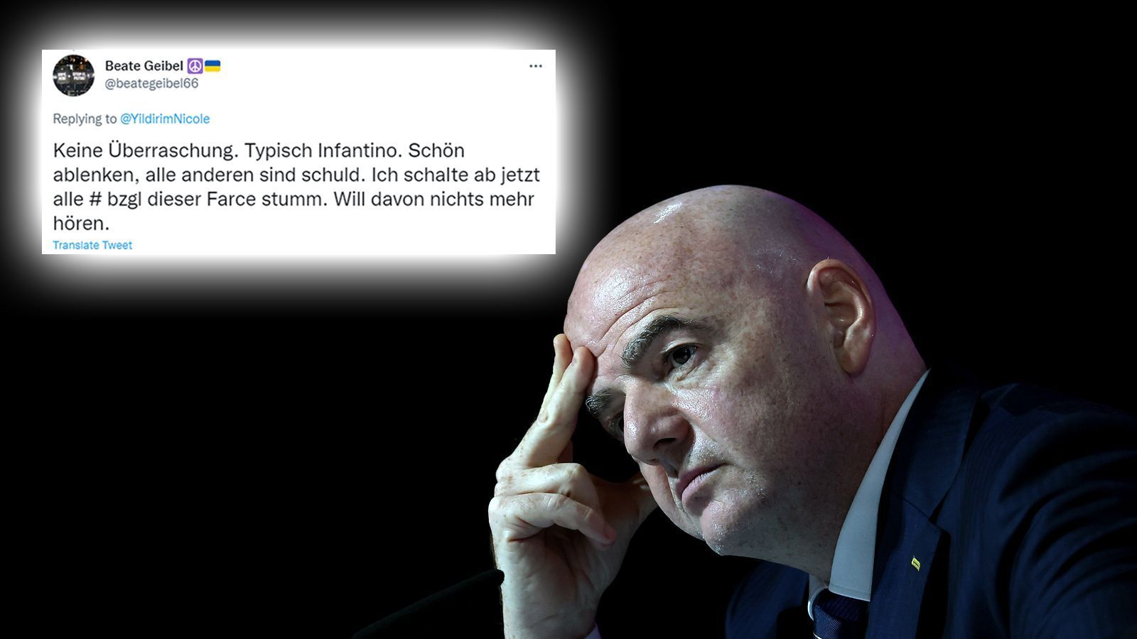 
                <strong>"Alle anderen sind schuld"</strong><br>
                Für diese Twitter-Userin steckt hinter den Aussagen von FIFA-Boss Infantino einmal mehr ein gewisses Schema. 
              