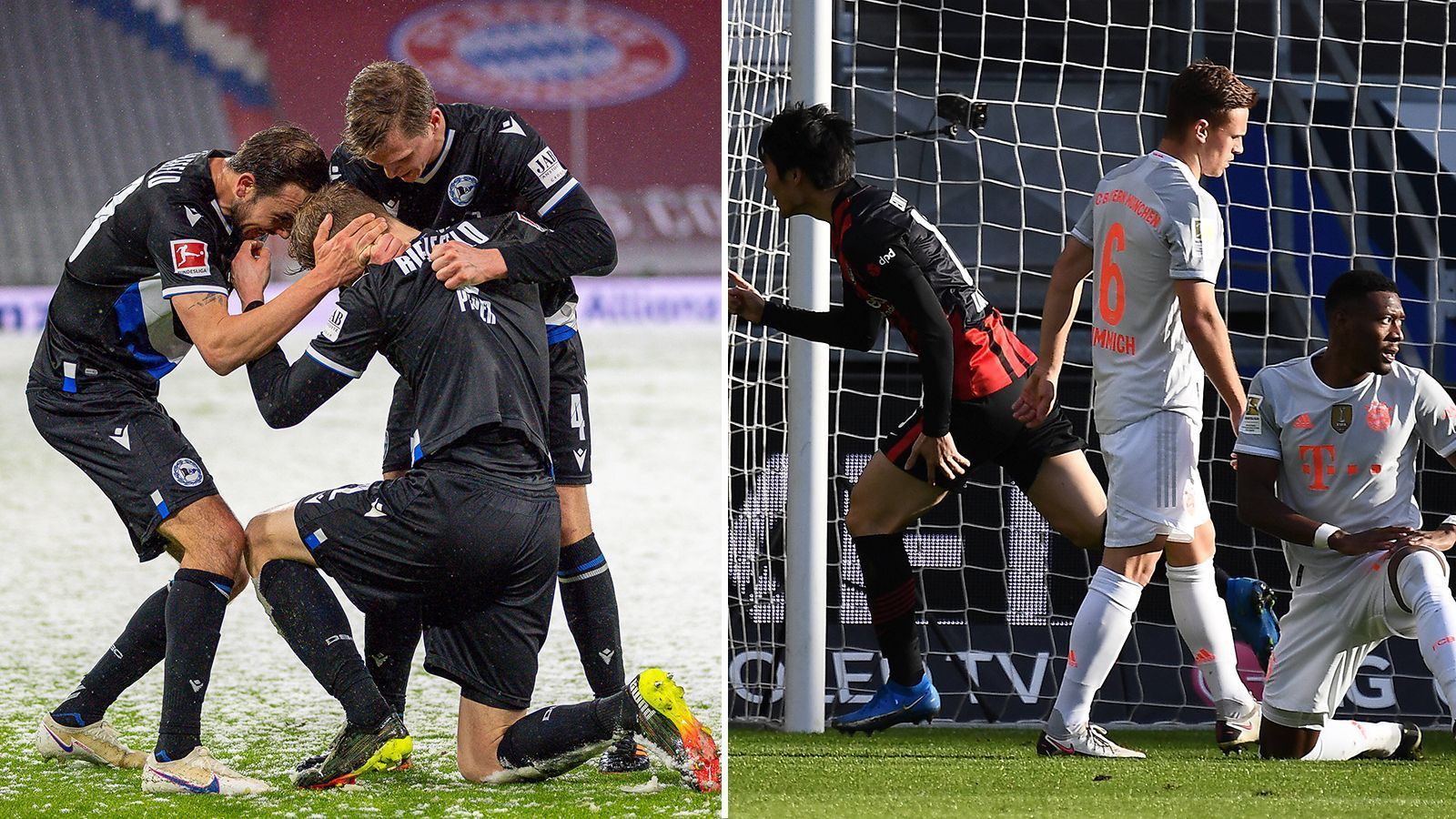 
                <strong>Zwei Liga-Nackenschläge in Folge</strong><br>
                Aber wie schon nach der Reise zum europäischen Supercup, gibt es anschließend einen kleinen Bruch. Im Schneegestöber von München kommen die Bayern gegen Bielefeld nicht über ein 3:3-Unentschieden hinaus. Es folgt die 1:2-Niederlage in Frankfurt. Die Stimmung ist vorerst wieder im Keller. 
              