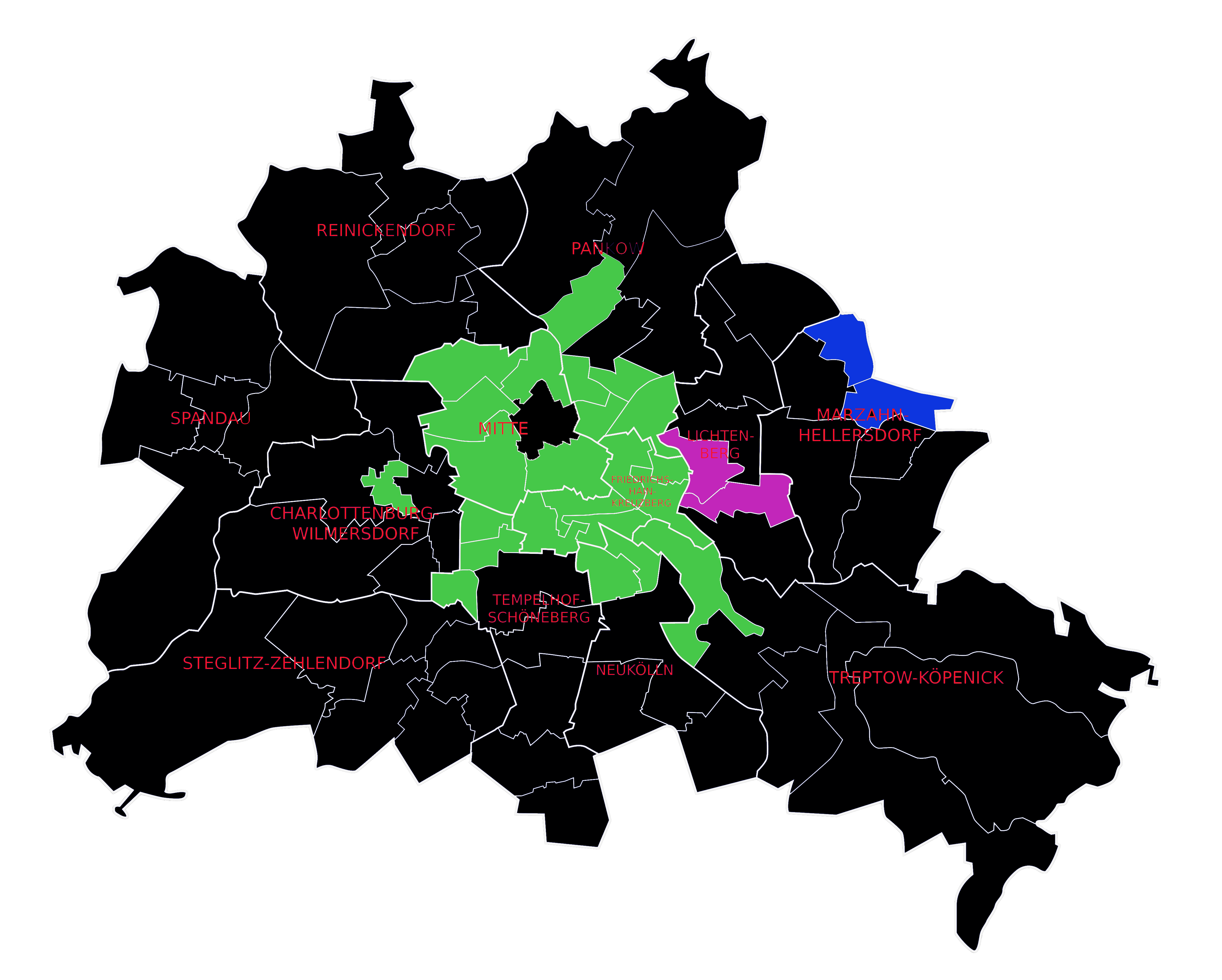 Die Zweitstimmen-Daten aus den Berliner Wahlkreisen zeigen eine deutliche Diskrepanz zwischen den Innen- und Außenbezirken. 