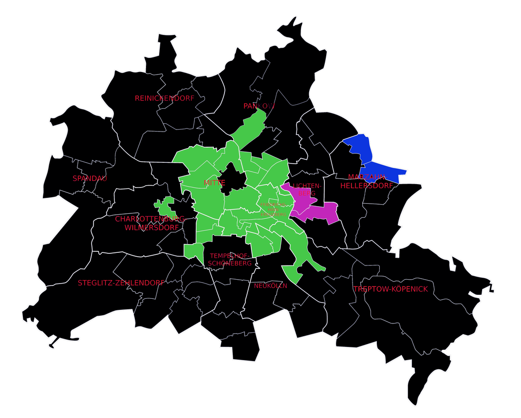 Die Zweitstimmen-Daten aus den Berliner Wahlkreisen zeigen eine deutliche Diskrepanz zwischen den Innen- und Außenbezirken. 