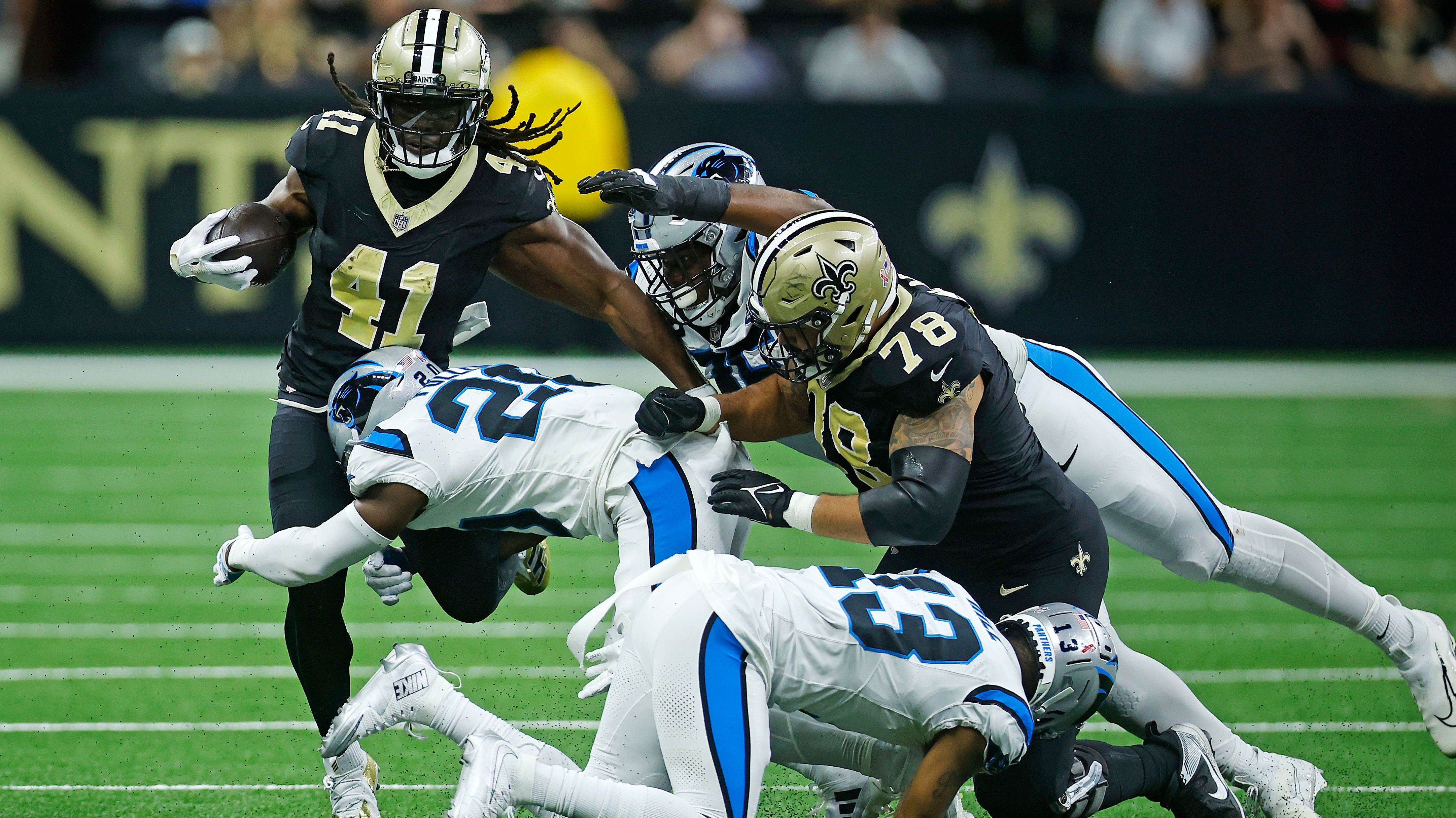 <strong>New Orleans Saints</strong><br>Saison 2024<br>Am 08.09.2024 im Spiel gegen die Carolina Panthers<br>Endergebnis: 47-10