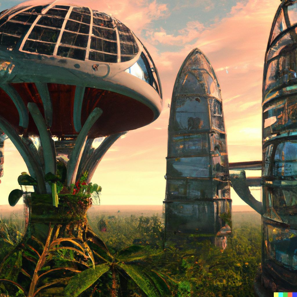 "High-Tech Solarpunk Utopia im Amazonas-Regenwald" von DALL-E.