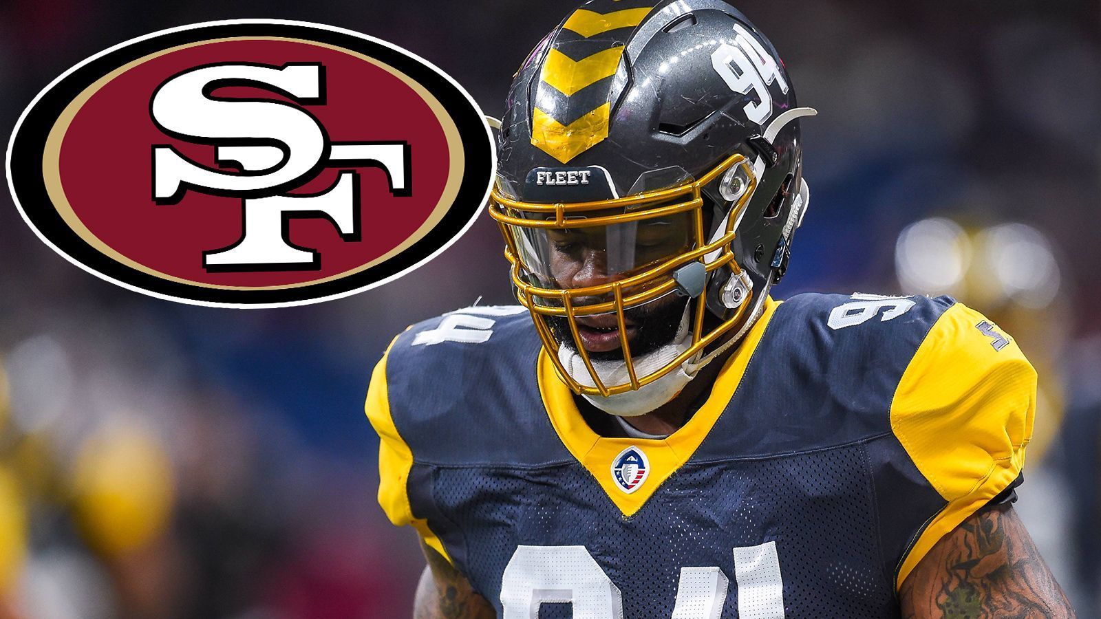 
                <strong>San Francisco 49ers</strong><br>
                Bisher verpflichtete Spieler aus der AAF: Damontre Moore (im Bild, Edge Rusher, San Diego Fleet), Daniel Brunskiil (Offensive Lineman, San Diego Fleet)
              