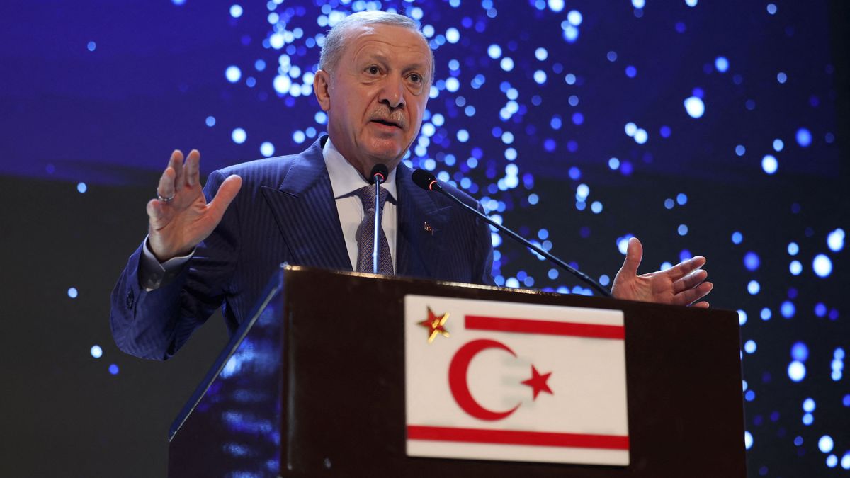 Der türkische Präsident Tayyip Erdogan während der Eröffnungszeremonie zum 51. Jahrestag der Teilung Zyperns im türkisch kontrollierten Teil von Nikosia.