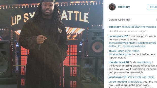 
                <strong>Green Bay Packers Eddie Lacy</strong><br>
                Green Bay Packers Eddie Lacy, der zur Zeit wegen seines Gewichts in der Kritik steht, verbringt die Zeit lieber beim "Lip Sync Battle" als auf dem Laufband.
              