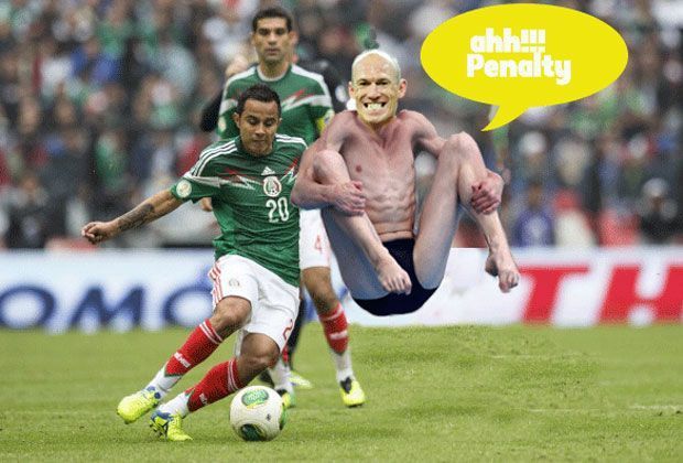 
                <strong>Arjen Robben - Leider theatralisch</strong><br>
                Will manchmal eben für jede Kleinigkeit einen Elfmeter: Arjen Robben. So sieht es jedenfalls das Netz.
              