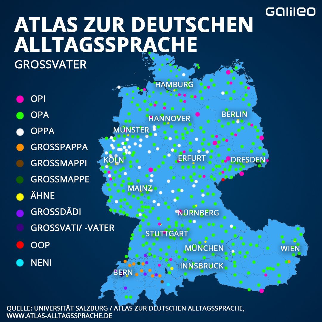 Atlas zur Deutschen Sprache: So sagt man in unterschiedlichen Regionen zum Großvater.