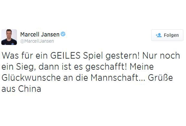 
                <strong>Jansen gratuliert </strong><br>
                Auch der Ex-Nationalspieler Jansen sendet Glückwünsche an die DFB-Mannschaft. 
              