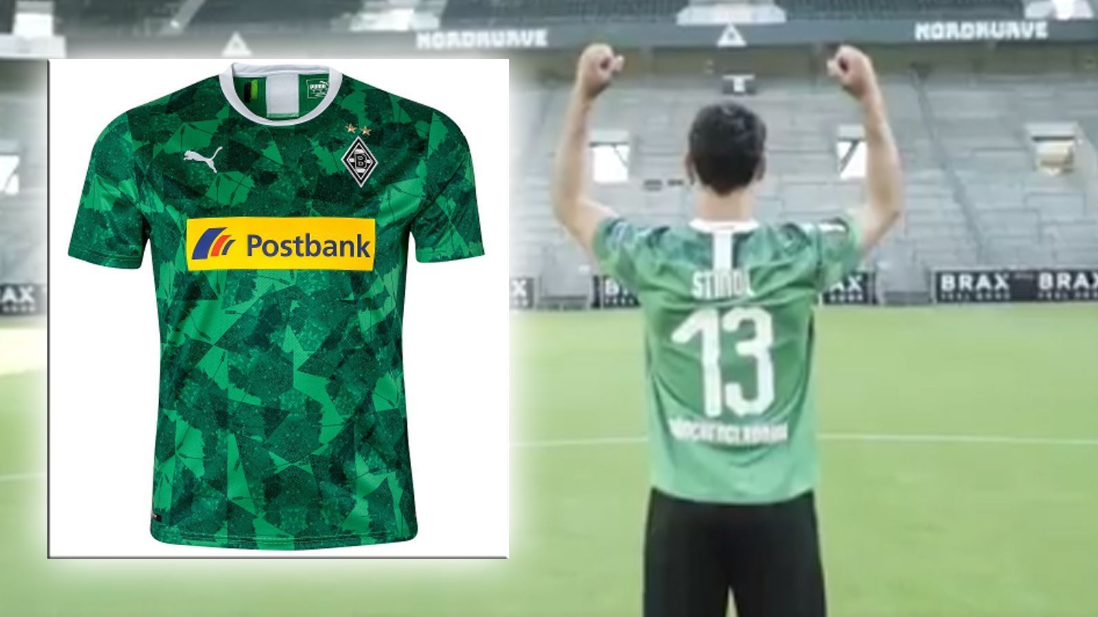 
                <strong>Borussia Mönchenglabach</strong><br>
                "Ein Grund zum Träumen" - unter diesem Motto veröffentlichte Borussia Mönchengladbach sein Europapokal-Trikot für die kommende Saison. Zum 100-Jährigen Jubiläum des altehrwürdigen Bökelbergstadions entwarfen die "Fohlen" ein Trikot als Hommage, dass in Grün gehalten und auf Vorderseite und den Armen mit Bildern der alterwürdigen Spielstätte bedruckt ist. Über Instagram präsentierten die Borussen hierzu ein Video, das einen historischen Exkurs darstellt. Der ehemalige Stürmer Arie van Lent übergibt dabei auf den Ruinen der alten Gladbacher Heimat (2006 wurde das Stadion zum Wohngebiet umgebaut, einige Stufen der Haupttribüne blieben erhalten) das Trikot symbolisch an Stadionsprecher Torsten Knippertz und Christian Straßburger von "Fohlen-TV". Im aktuellen Stadion der Gladbacher, dem Borussia-Park, bekommt dann Mannschaftskapitän Lars Stindl das neue Dress von den beiden Vereinsmitarbeitern überreicht.
              