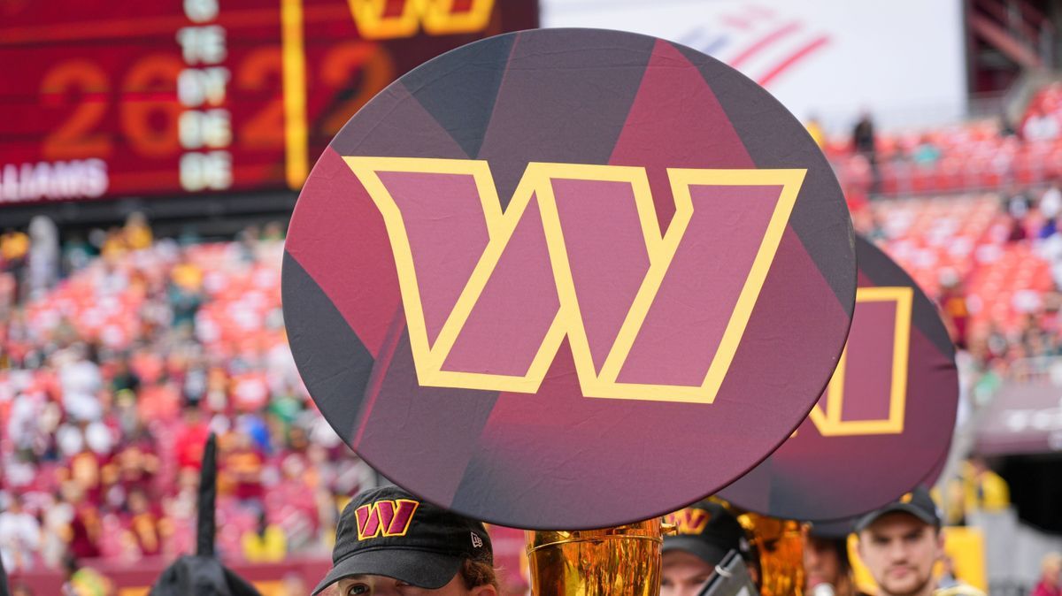 LANDOVER, MD - SEPTEMBER 25: Washington Commanders logo on a tuba during the game between the Philadelphia Eagles and the Washington Commanders on September 25, 2022 at Fedex Field in Landover, MD....