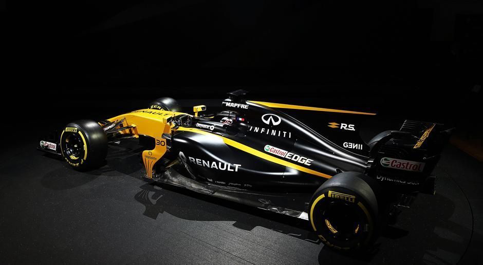 
                <strong>Renault RS17 </strong><br>
                Renault RS17 - das ist das neue Gefährt von Nico Hülkenberg. Laut Technikchef Bob Bell ist die Konstruktion des Wagens komplett neu. "Es wurde kein einziges Teil vom Vorgänger übernommen. So fühlt es sich wirklich wie eine Konstruktion von einem weißen Blatt Papier an." Besondere Merkmale: Der V-förmige Frontflügel und die nach hinten gezogenen Seitenkästen.
              