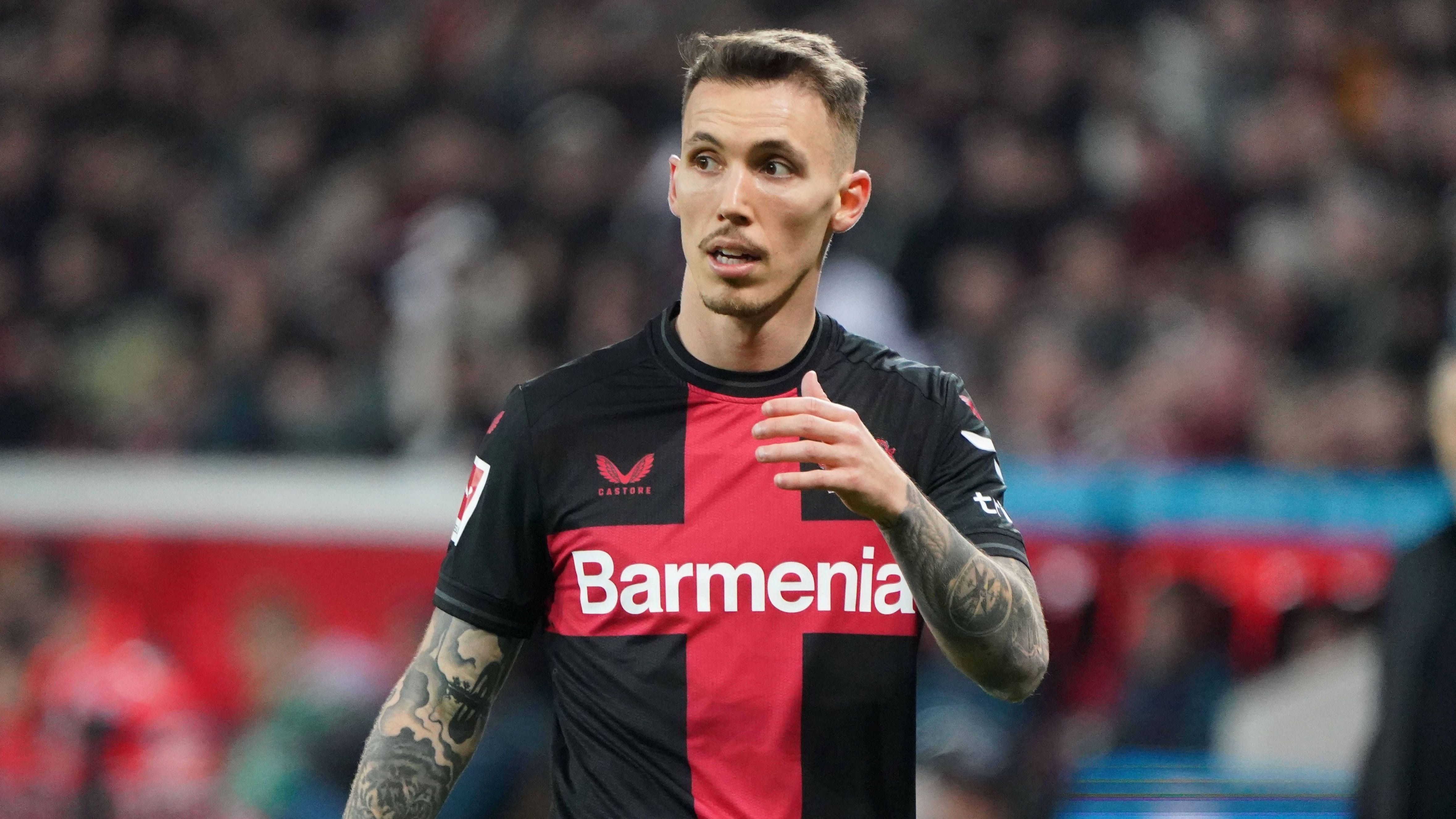 <strong>Platz 7: Bayer 04 Leverkusen</strong><br>Gesamttore: 89<br>Tore von Neuzugängen: 40<br>Prozentualer Anteil an Teamgesamttoren: 44,9%<br>Eingesetzte Neuzugänge: 10<br>Top-Torschützen: Victor Boniface (14 Tore), Alejandro Grimaldo (10 Tore, Foto), Jonas Hofmann (5 Tore)