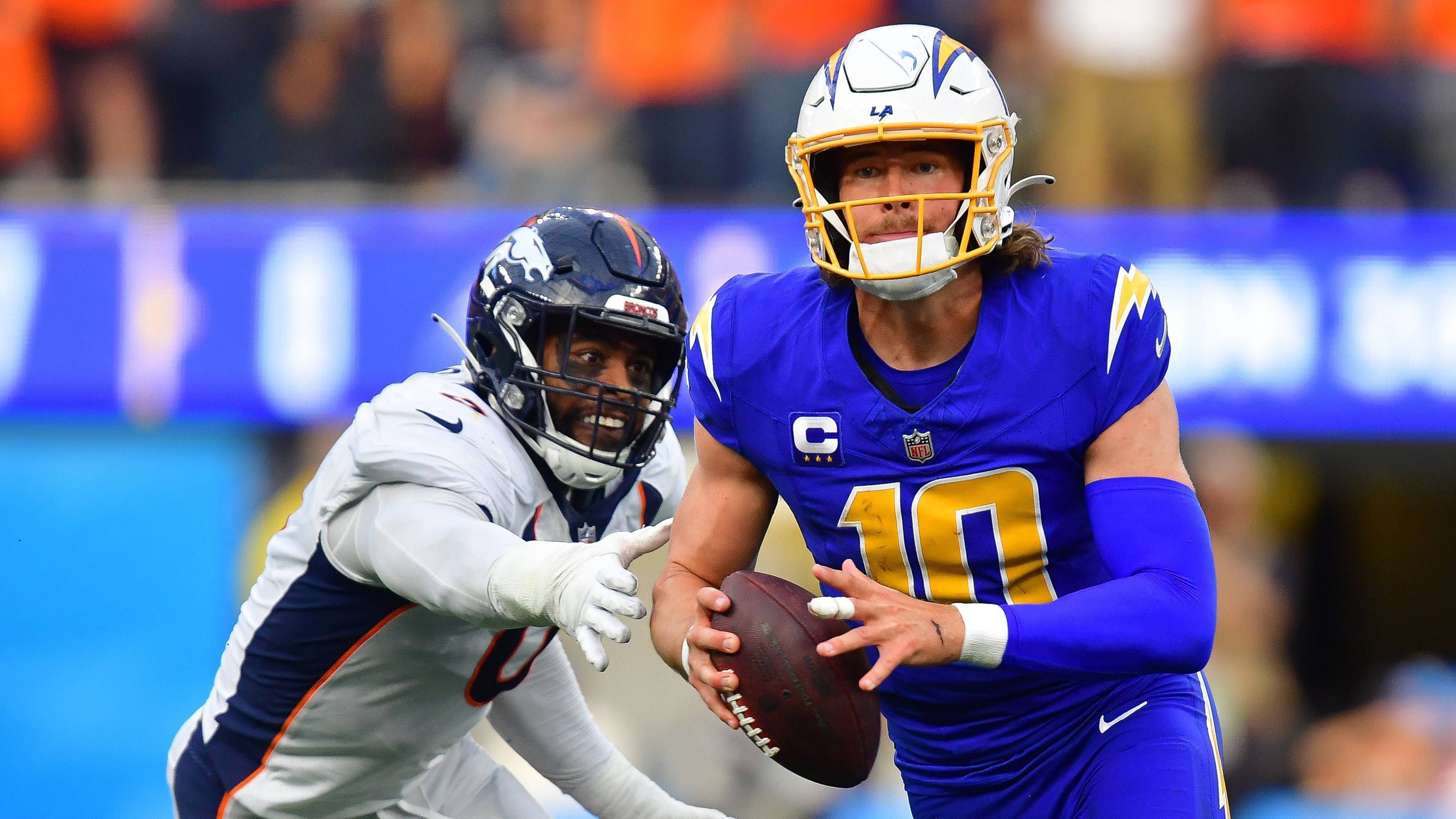<strong>Los Angeles Chargers</strong><br>Quarterback: Justin Herbert<br>Running Back: Gus Edwards<br>Wide Receiver: Quentin Johnston, Derius Davis, Joshua Palmer<br>Tight End: Will Dissly
