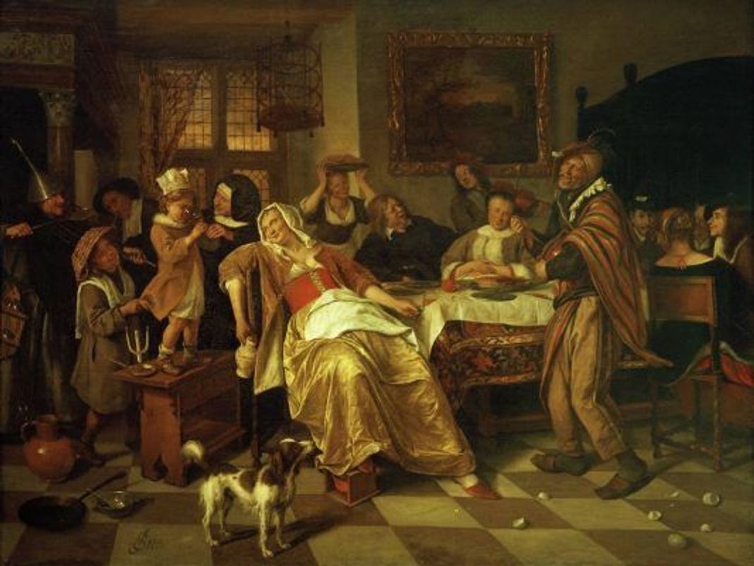 Königlich: Wie früher das Bohnen-Fest gefeiert wurde, zeigt das gleichnamige Gemälde des niederländischen Malers Jan Steen. Das Kunstwerk aus dem 17. Jahrhundert hängt in der Gemälde-Galerie im Schloss Wilhelmshöhe (Kassel).