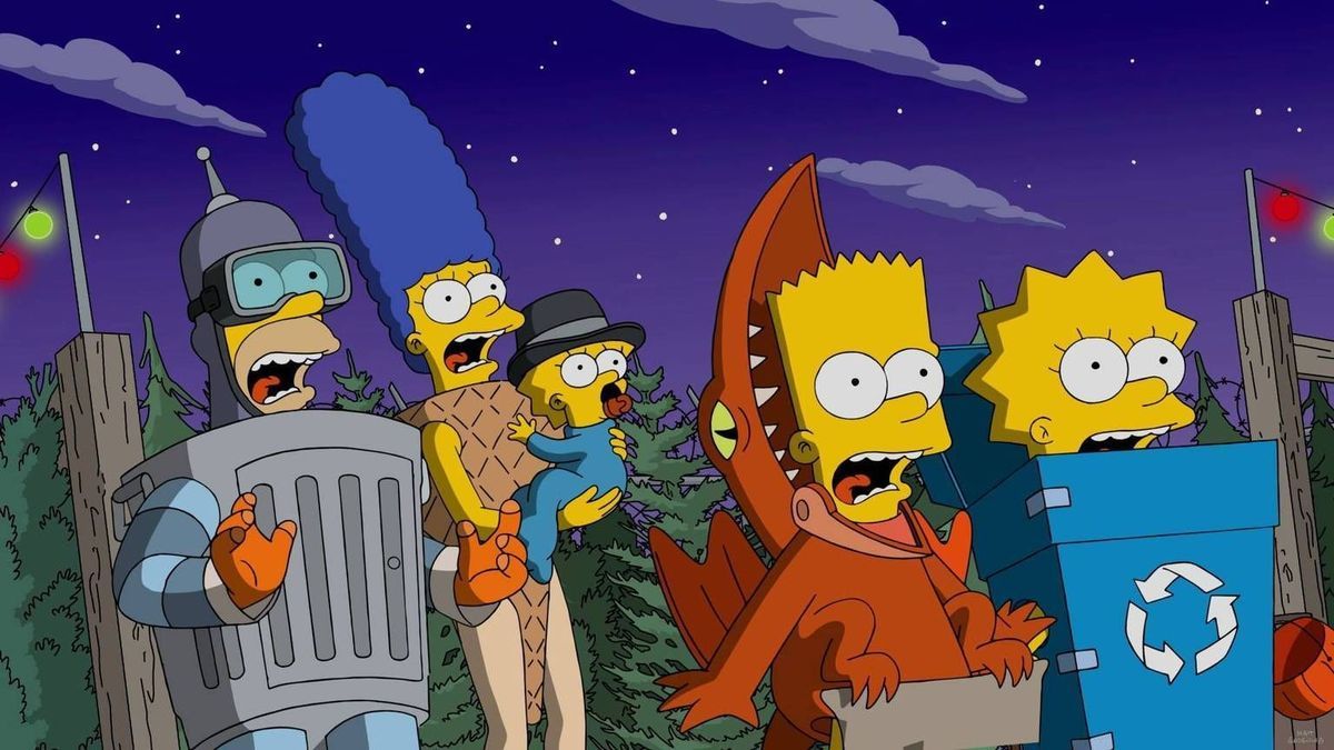 Die Halloweennacht hat es in sich und versetzt (v.l.n.r.) Homer, Marge, Maggie, Bart und Lisa in Angst und Schrecken ...