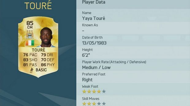 
                <strong>Yaya Toure</strong><br>
                Spielerwert: 85 (-1) - Yaya Toure. Vorheriger Gesamtwert: 86.
              