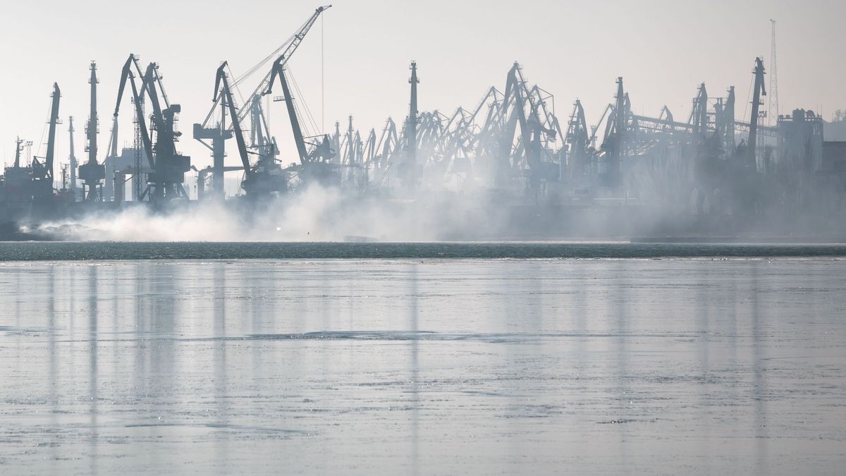 smoke after the explosion in the sea in Ukraine