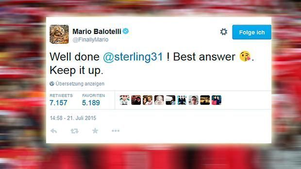 
                <strong>Twitter-Lob für Sterling: Balotelli macht Liverpool-Fans wütend</strong><br>
                Nach seinem divenhaften Abgang für 62,5 Millionen Euro zu ManCity ist Raheem Sterling alles andere als beliebt bei den Reds-Fans. Bei seinem Debüt im Test gegen den AS Rom erzielt Sterling nach nur zwei Minuten seinen ersten Treffer. "Gut gemacht, Raheem Sterling! Die beste Antwort. Mach weiter so", freut sich Balotelli.
              