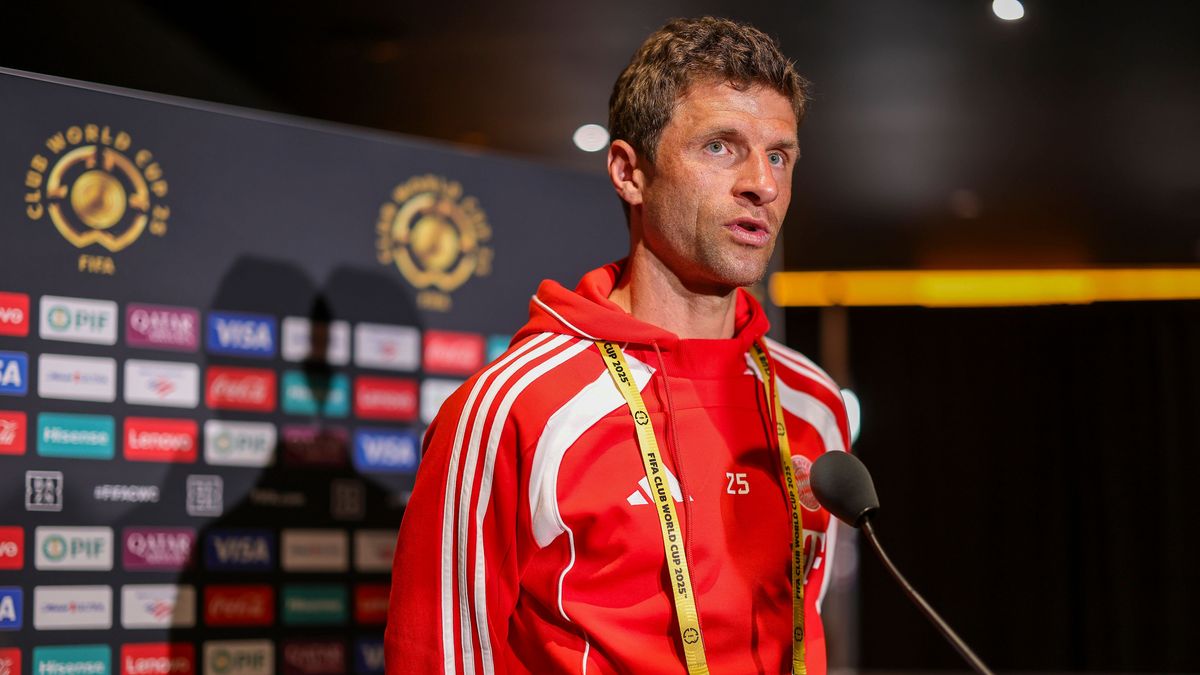 15.06.2025, Cincinnati (USA), FIFA Club World Cup 2025, Gruppe C, FC Bayern München Pressekonferenz vor dem Spiel gegen Auckland City im TQL Stadium, Thomas Müller (FC Bayern München) beim Pressege...