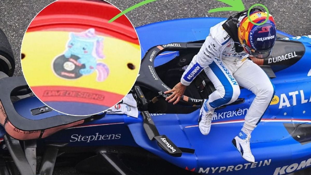 Der Einhorn-Sticker auf dem Helm von Carlos Sainz in Baku 2025