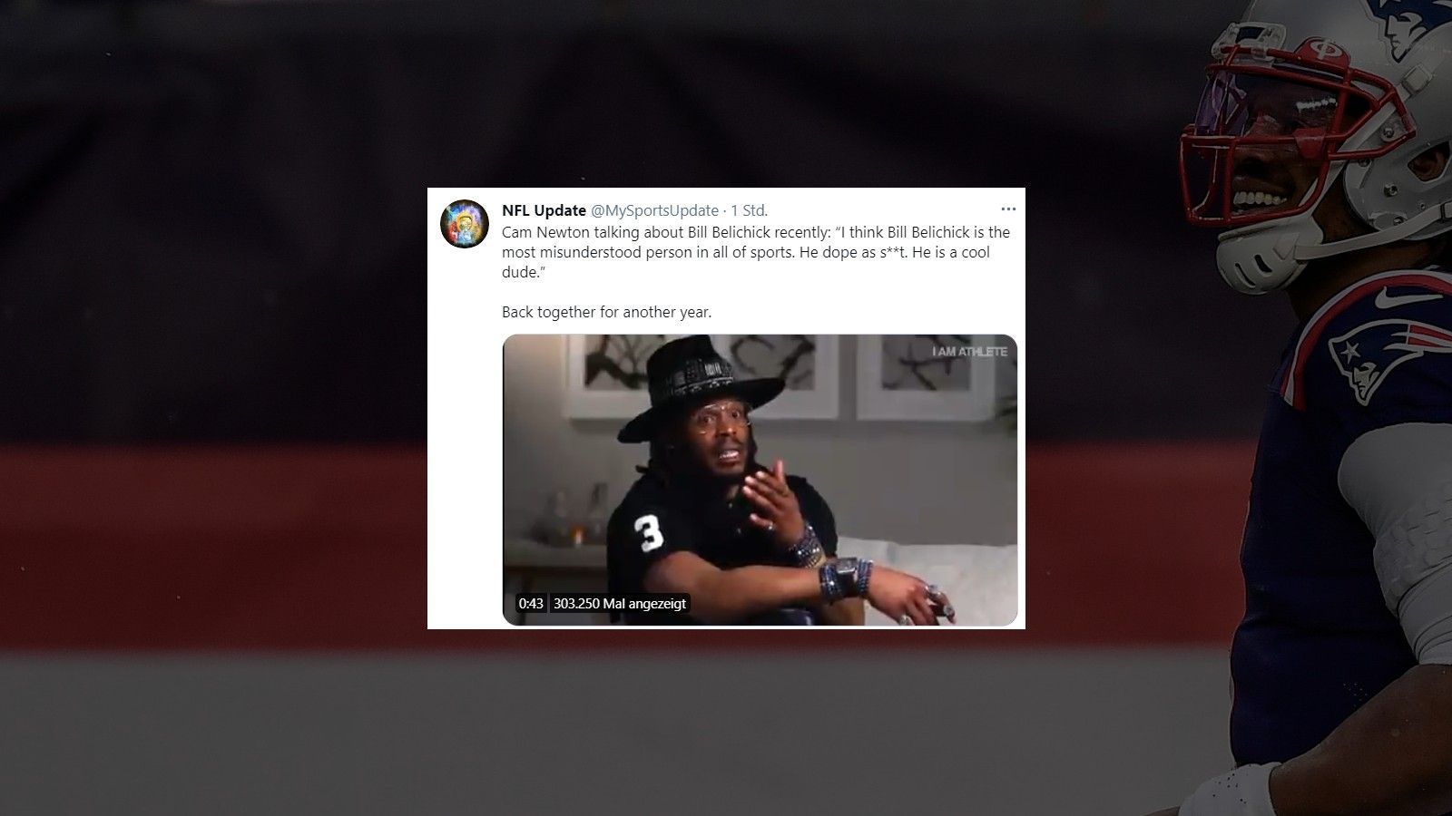 
                <strong>Netzreaktionen zum Verbleib von Cam Newton</strong><br>
                Plötzlich erscheint das kürzlich gegebene Interview von Newton in einem neuen Licht.
              