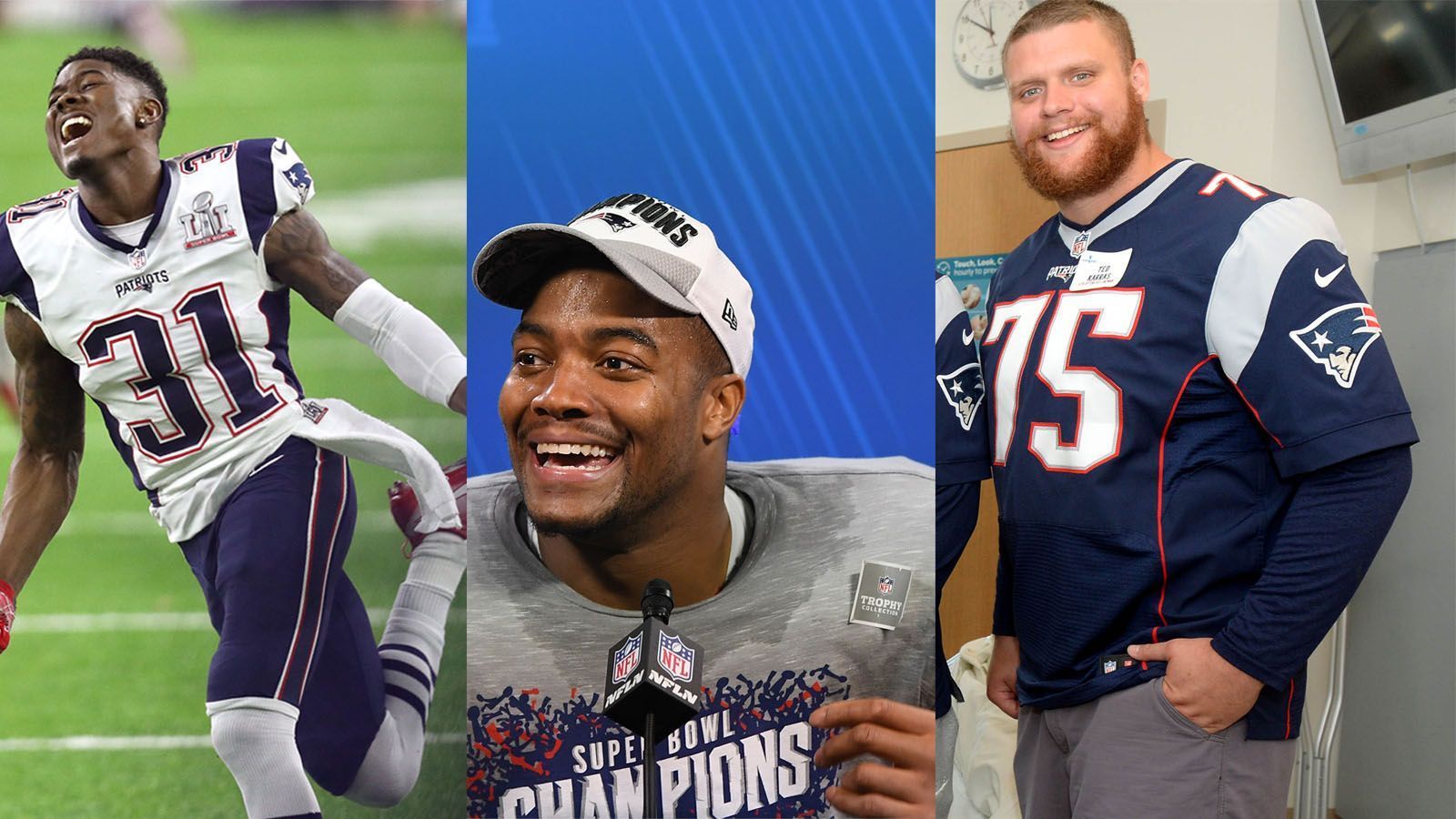 
                <strong>Zwei Titel: Jones, Flowers, Karras</strong><br>
                ... Jonathan Jones (#31 Cornerback), Trey Flowers (#98 Defensive Lineman), Ted Karras (#75 Offensive Lineman) ...
              