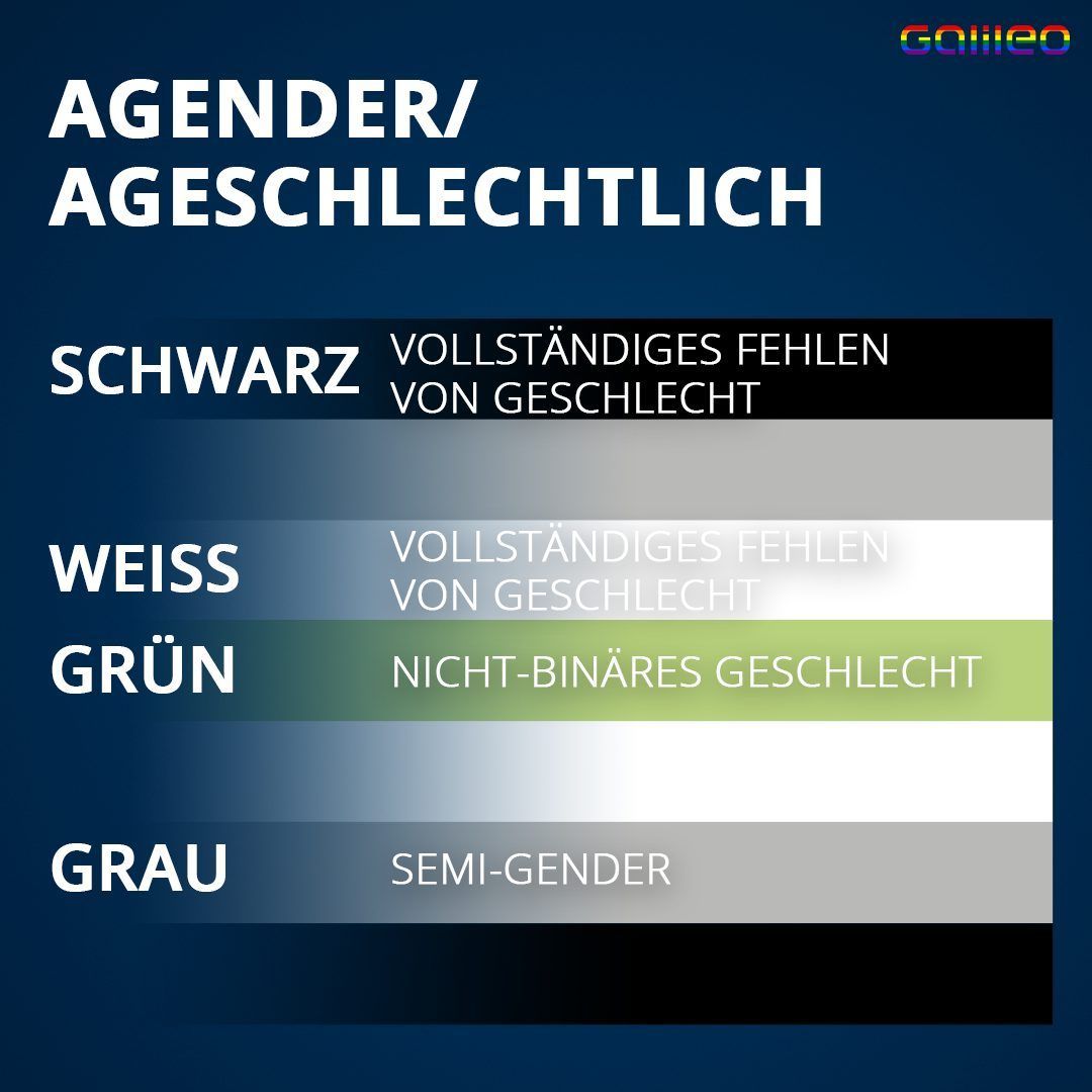 Das bedeuten die Farben der Agender/Ageschlechtlich-Flagge.