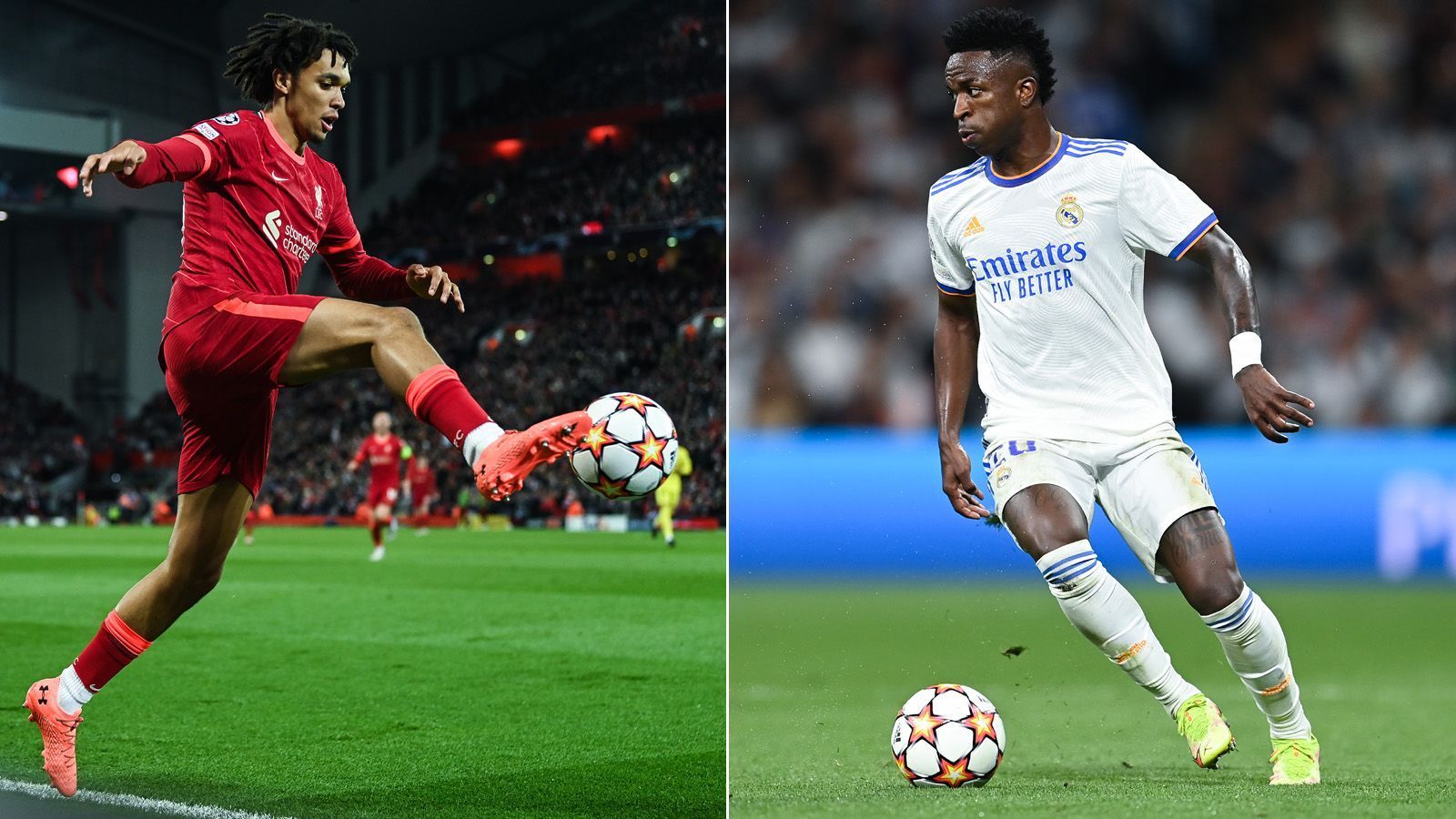 
                <strong>Duell auf den Flügeln, Teil 1</strong><br>
                Beide Mannschaften leben von ihrem Spiel über den Flügel. Auf der einen Seite kommt es zum Duell zwischen Trent Alexander-Arnold, dem besten Chancenkreierer beim FC Liverpool, und dem besten sowie schnellsten Umschaltspieler Real Madrids, Vinicius Junior. Im Viertelfinale in der vergangenen Champions-League-Saison ging das direkte Duell zwei Mal an den Madrilenen, der den aufgerückten Reds-Verteidiger überlief und direkt zwei Tore erzielte. Ähnlich könnte auch die Taktik für das aktuelle Aufeinandertreffen aussehen.
              