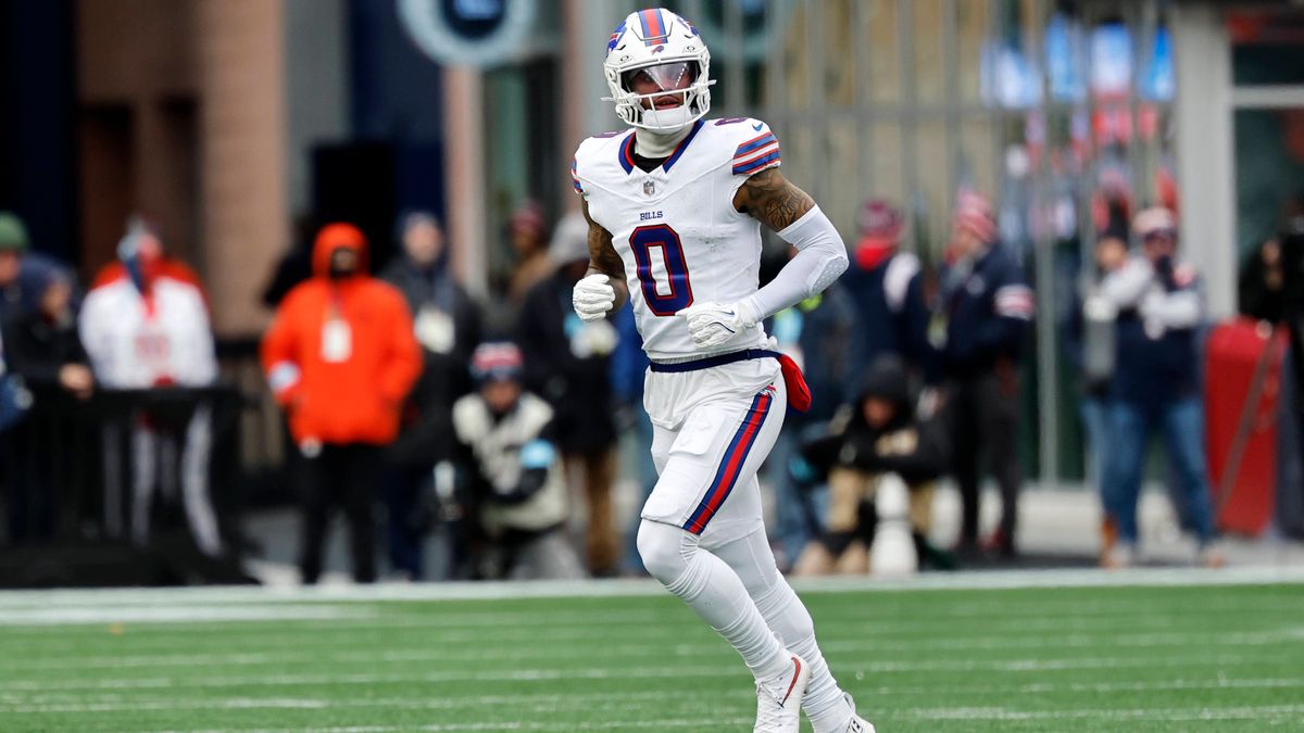 FOXBOROUGH, MA - JANUARY 05: Buffalo Bills wide receiver Keon Coleman (0) lines up during a game between the New England Patriots and the Buffalo Bills on January 5, 2025, at Gillette Stadium in Fo...