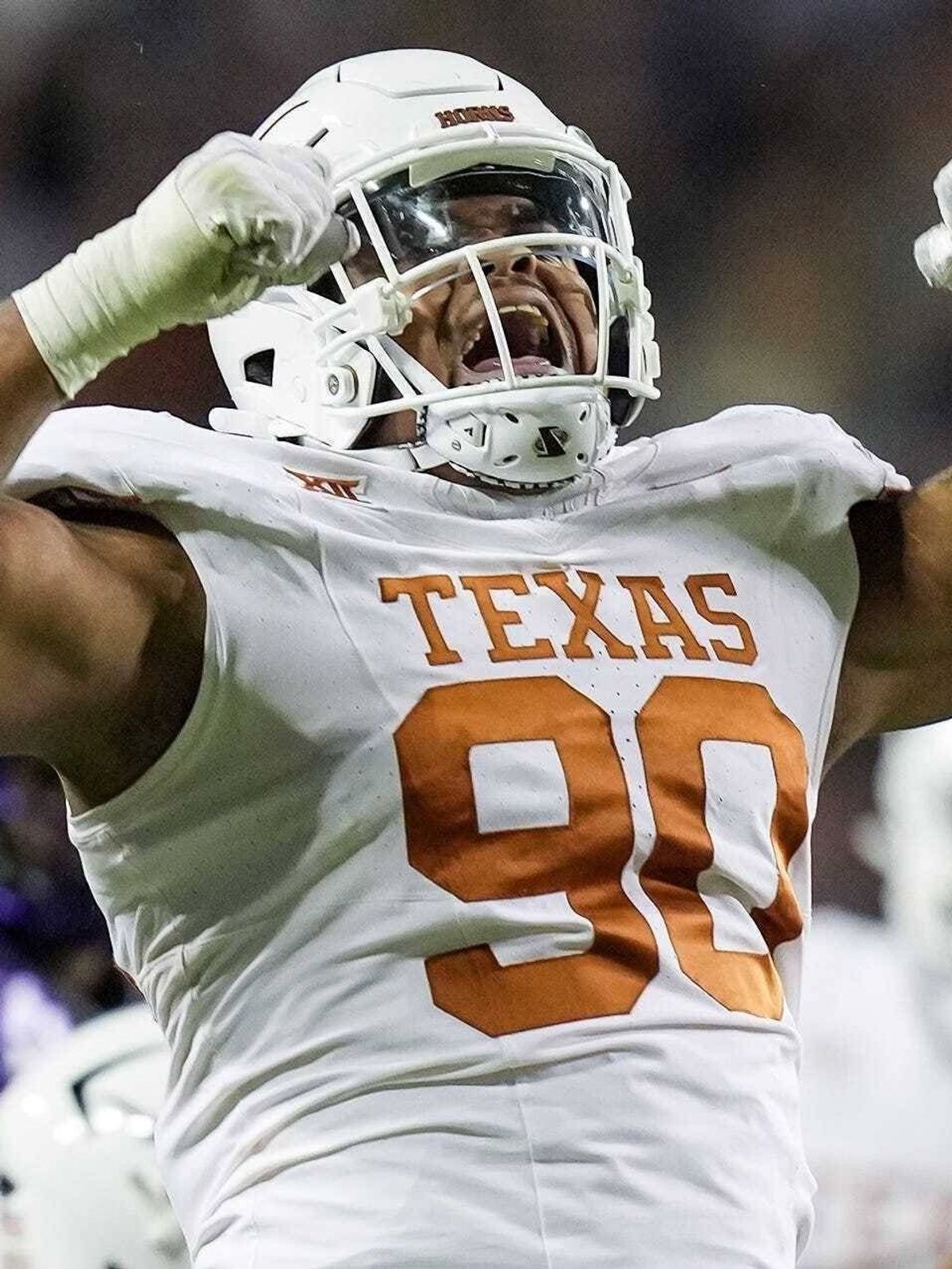 Syndication: Austin American-Statesman Texas defensive lineman Byron Murphy II celebrates after sacking TCU quarterback Josh Hoover last weekend. The Longhorns will need a strong effort by the defe...