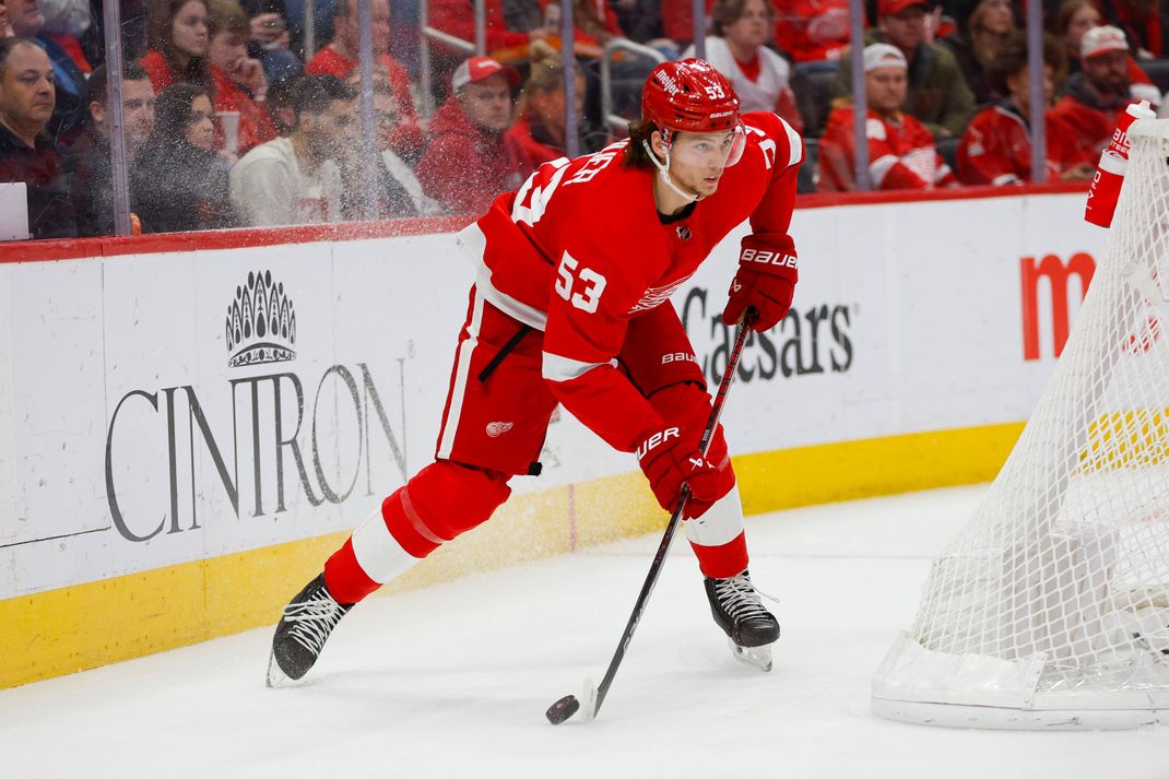 Moritz Seider darf sich über den nächsten Sieg mit den Red Wings freuen
