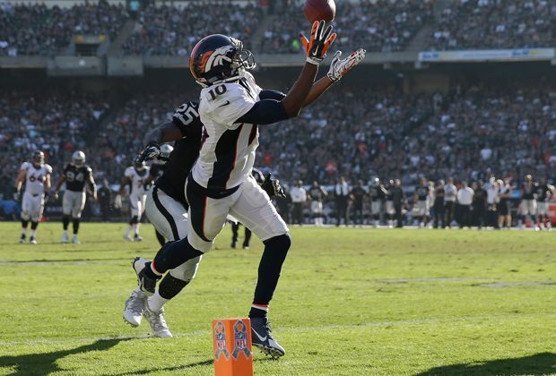 
                <strong>Oakland Raiders- Denver Broncos 17:41</strong><br>
                Auch Emanuel Sanders trägt mit zwei Fängen in der Endzone zum deutlichen Erfolg der Broncos in Kalifornien bei. Für die Raiders setzt es die neunte Niederlage im neunten Spiel.
              