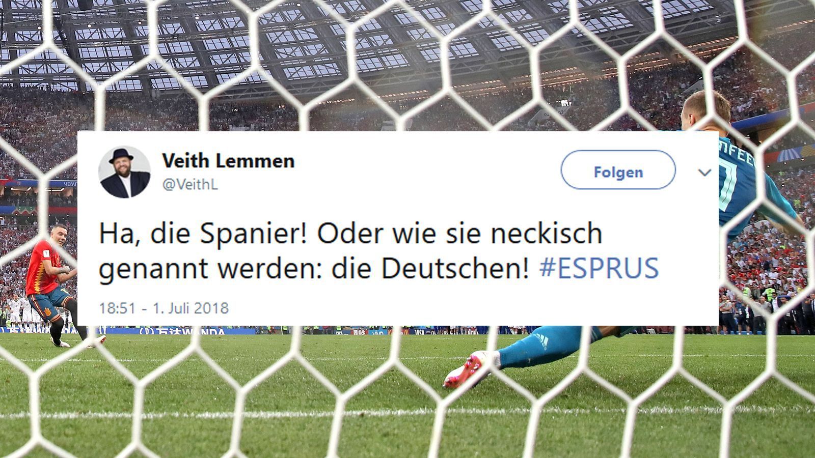 
                <strong>Russland wirft Spanien raus! Die besten Netzreaktionen zu #ESPRUS</strong><br>
                
              