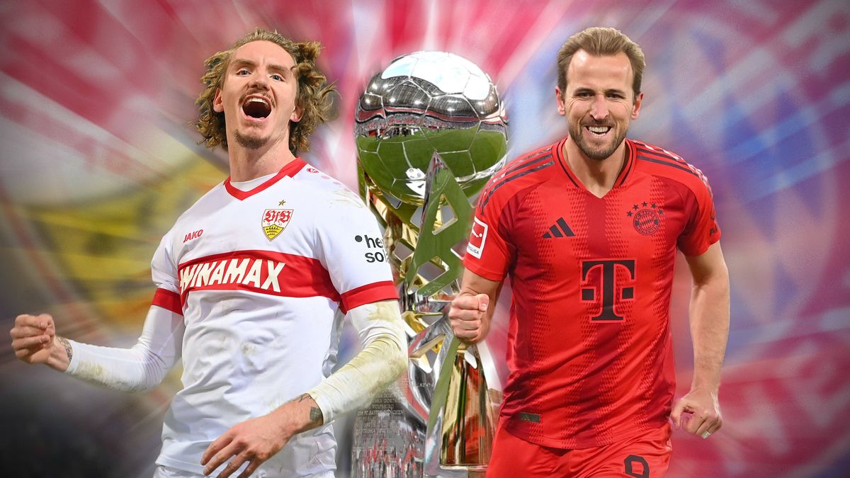 VORSCHAU Fussball DFL Supercup 2025 VfB Stuttgart - FC Bayern Muenchen am 16.08.2025 , MHP ARENA Nick WOLTEMADE (VFB Stuttgart) trifft auf Harry KANE (Bayern Muenchen). *** PREVIEW Football DFL Sup...