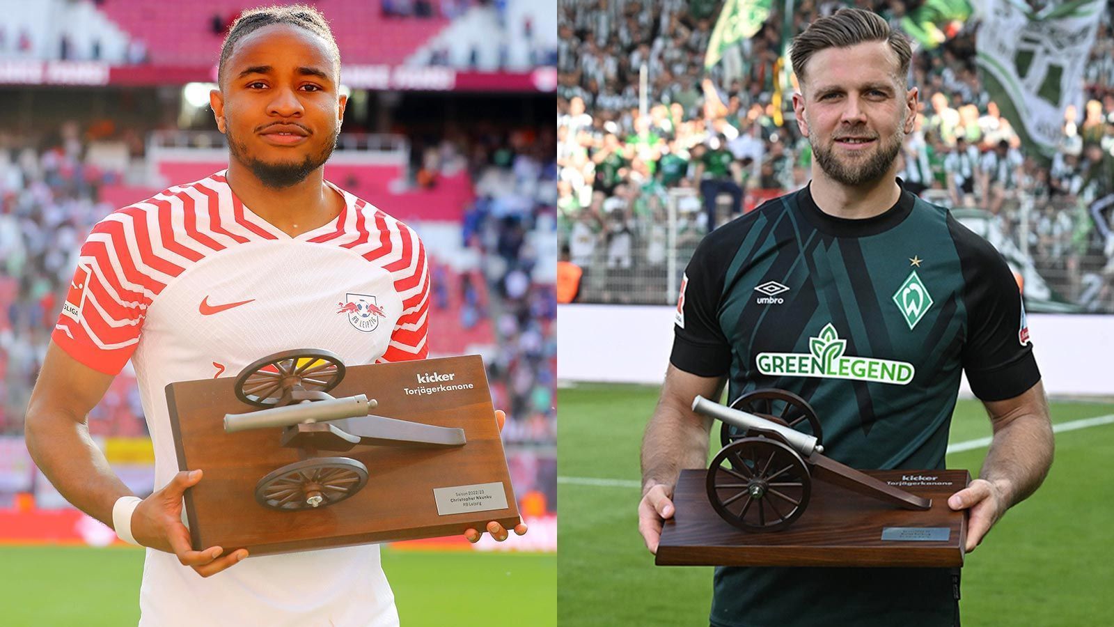
                <strong>Die harmlosesten Torschützenkönige der Bundesliga-Geschichte</strong><br>
                Niclas Füllkrug (r.) und Christopher Nkunku haben mit jeweils 16 Treffern die Torjägerkanone der Bundesliga-Saison 2022/2023 gewonnen. Damit sind sie offiziell die harmlosesten Torschützenkönige der bisherigen Bundesliga-Geschichte und lösen Fredi Bobic, Roland Wohlfarth und Thomas Allofs (je 17 Tore) ab. Außerdem erweitern Füllkrug und Nkunku den Kreis aus bisher nur elf Bundesliga-Spielern, die mit weniger als 20 Treffern die Torjägerkanone holten. ran zeigt alle Mitglieder dieses Kreises.
              