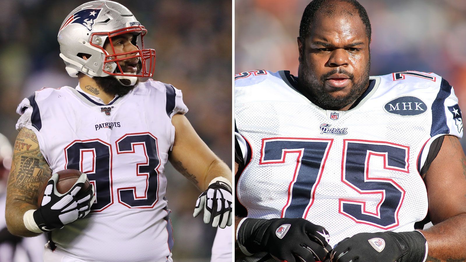 
                <strong>Defensive Tackle</strong><br>
                Lawrence Guy (l.)bei Patriots: seit 2017Erfolge: ein Super-Bowl-SiegVince Wilforkbei Patriots: 2004 bis 2014Erfolge: zwei Super-Bowl-Siege, fünfmaliger Pro Bowler
              