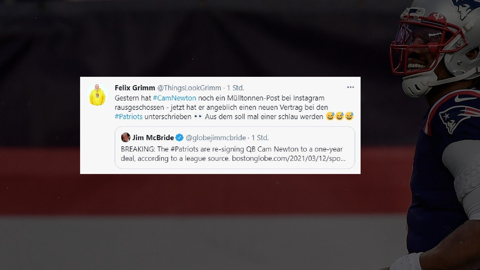 
                <strong>Netzreaktionen zum Verbleib von Cam Newton</strong><br>
                Der gestrige Insta-Post des Spielmachers sorgt für Irritationen.
              