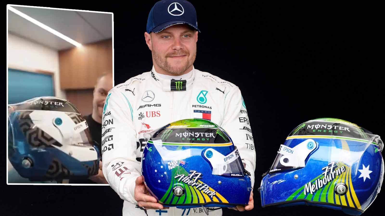 
                <strong>Valtteri Bottas (Mercedes-AMG F1)</strong><br>
                Valtteri Bottas präsentiert zum Auftakt in Australien einen Spezialhelm. Die eine Seite prägt neben seiner Startnummer 77 die Stadt "Melbourne", auf der anderen Seite ist "Albert Park", die Austragungsstätte des Grand Prix aufgedruckt. Zuvor hatte der Finne in Reihen von Mercedes bereits seinen Standardhelm präsentiert. Dieser ähnelt seinem Kopfschutz aus vergangener Saison. Dominiert ist der Helm von Blau und Weiß, den Farben seines Heimatlandes Finnland.
              