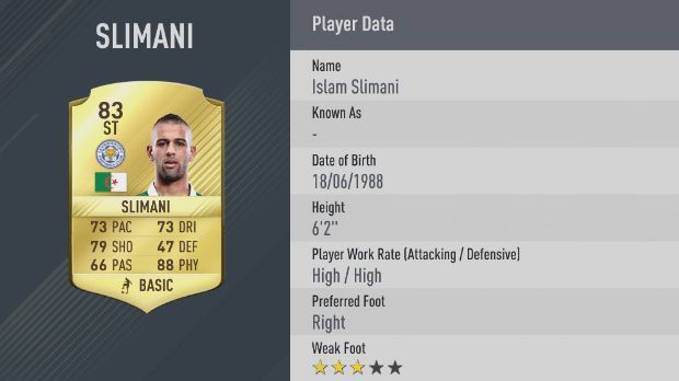 
                <strong>Islam Slimani (Leicester City)</strong><br>
                Islam Slimani (Leicester City) - Physis: 88
              