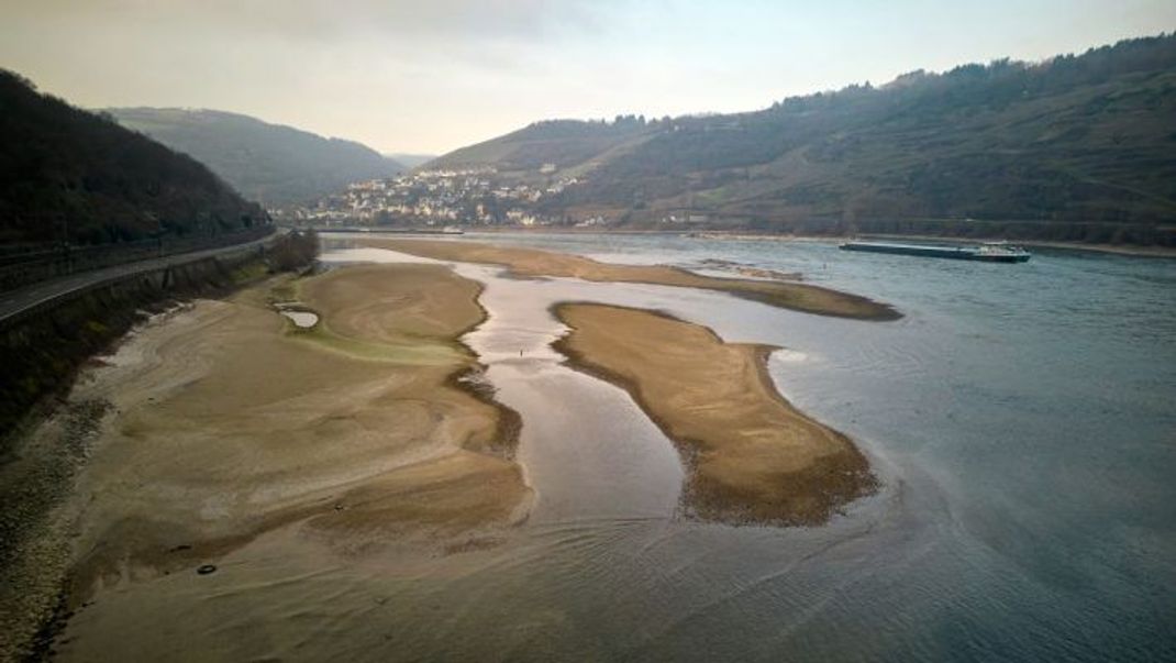 Ein für die Jahreszeit ungewöhnlich niedriger Wasserstand am Rhein.