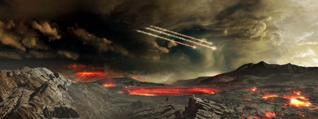 Während des "Großen Bombardements" war Leben auf der Erde unmöglich. Das Gute daran: Die Kometen lieferten Unmengen an Kohlenstoffverbindungen und Wasser auf die Erdoberfläche, unentbehrlich für irdisches Leben.
