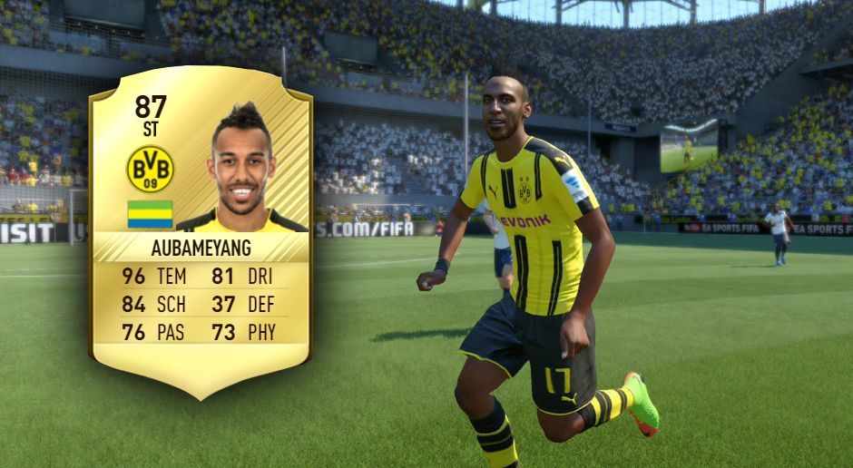 
                <strong>Pierre-Emerick Aubameyang – Bundesliga (Deutschland)</strong><br>
                Mit 31 Treffern schnappte Aubameyang Lewandowski (30 Tore) die Torjägerkanone weg. Auch in FIFA 17 stellt der Gabuner seine Fähigkeiten unter Beweis. 96 Tempo und 88 Abschluss sind absolute Spitze.
              
