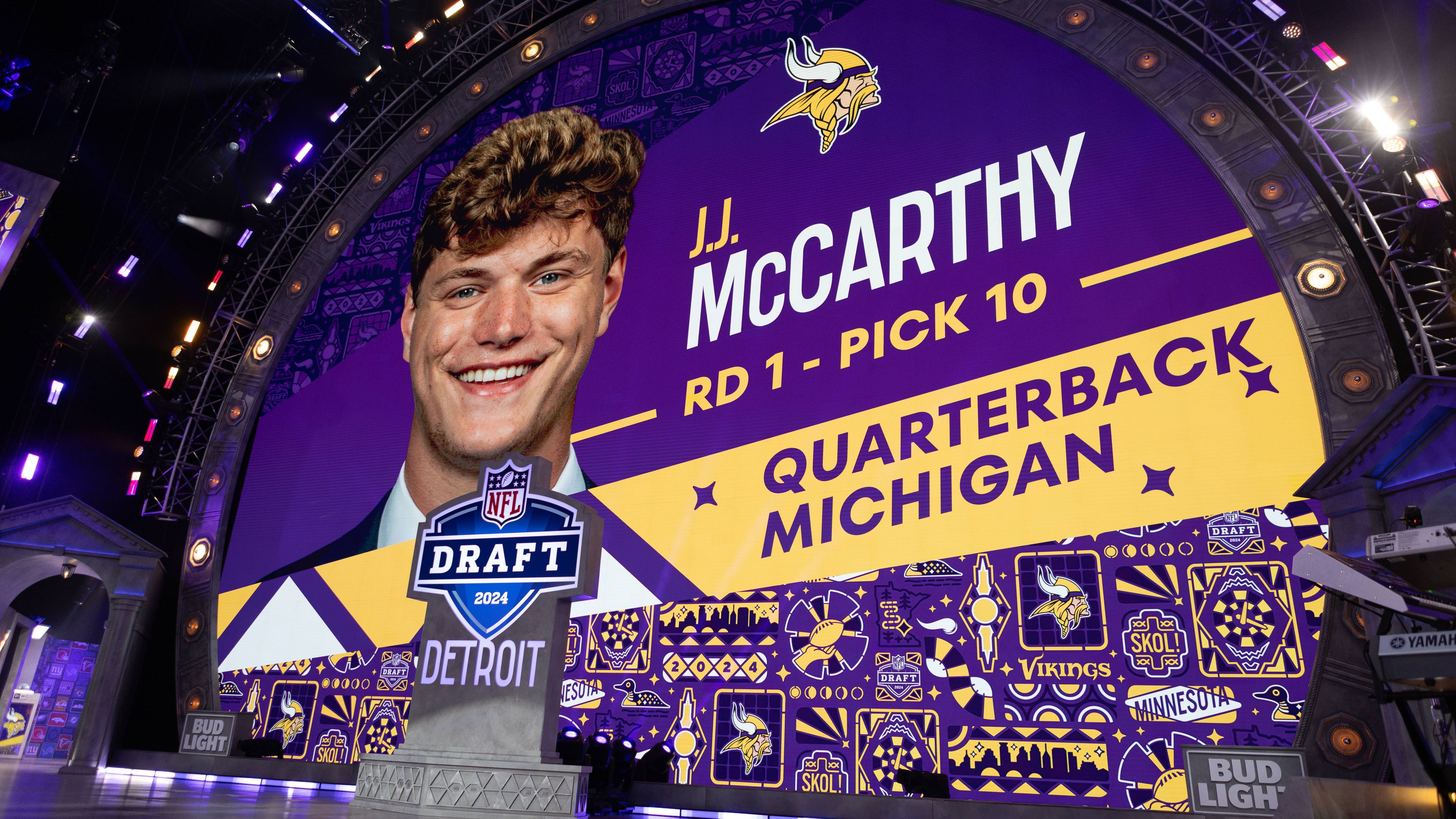 <strong>4. J.J. McCarthy (Minnesota Vikings)</strong><br>- Position: Quarterback<br>- Gedraftet an Position: 10<br>- Gewinn bei einem Einsatz von 100 Dollar: 1.000 Dollar
