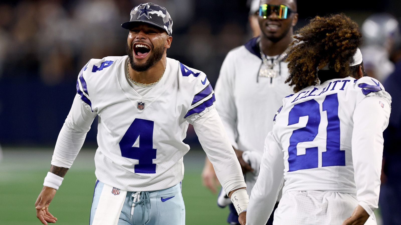 
                <strong>Dallas Cowboys</strong><br>
                Quarterback (1): Dak PrescottRunning Back (3): Ezekiel Elliott, Tony Pollard, Rico DowdleWide Receiver (8): Noah Brown, Simi Fehoko, Dennis Houston, CeeDee Lamb, Jalen Tolbert, KaVontae Turpin, James Washington, Michael GallupTight End (3): Jake Ferguson, Peyton Hendershot, Dalton SchultzOffensive Line (9): Josh Ball, Tyler Biadasz, Matt Farniok, Zack Martin, Connor McGovern, Tyler Smith, Tyron Smith, Terence Steele, Matt Waletzko Defensive Line (11): DeMarcus Lawrence, Dorance Armstrong, Sam Williams, Dante Fowler, Chauncey Golston, Tarell Basham, Osa Odighizuwa, Neville Gallimore, Trysten Hill, Quinton Bohanna, John RidgewayLinebacker (6): Anthony Barr, Jabril Cox, Luke Gifford, Devin Harper, Micah Parsons, Leighton Vander EschSecondary (11): Trevon Diggs, Anthony Brown, Jourdan Lewis, DaRon Bland, Kelvin Joseph, Nahshon Wright, Jayron Kearse, Malik Hooker, Donovan Wilson, Israel Mukuamu, Markquese BellSpecialists (1): Bryan Anger,
              